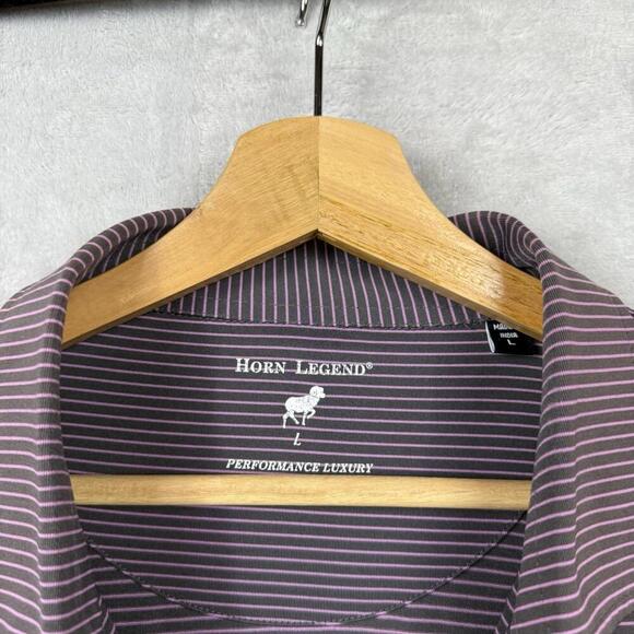 Horn Legend Performance Polo Shirt Men L Purple Stripe Torrey Pines Golf Stretch - Picture 4 of 11